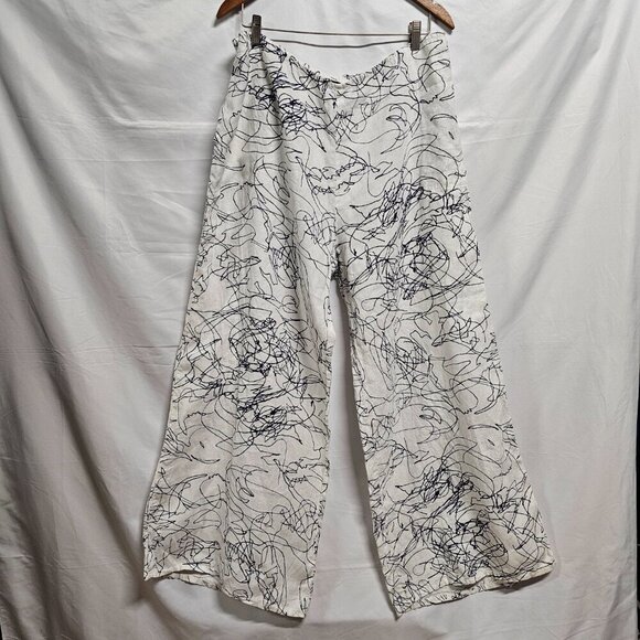 Fenini Flat Front Women Palazzo Size 2X White 100% Linen - Picture 12 of 12